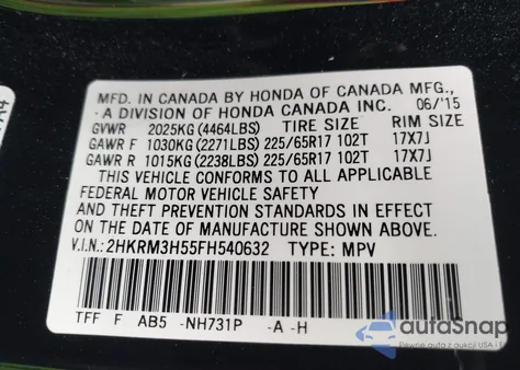 2015 Honda Cr-V Ex from USA, damaged, VIN 2HKRM3H55FH540632
